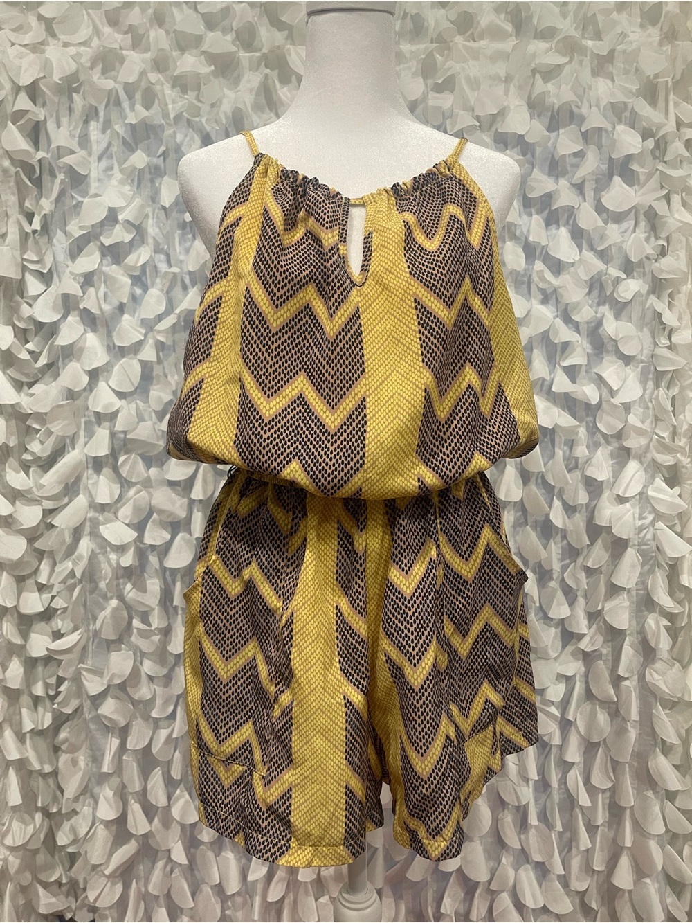 Yellow and Navy Chevron Lightweight Romper